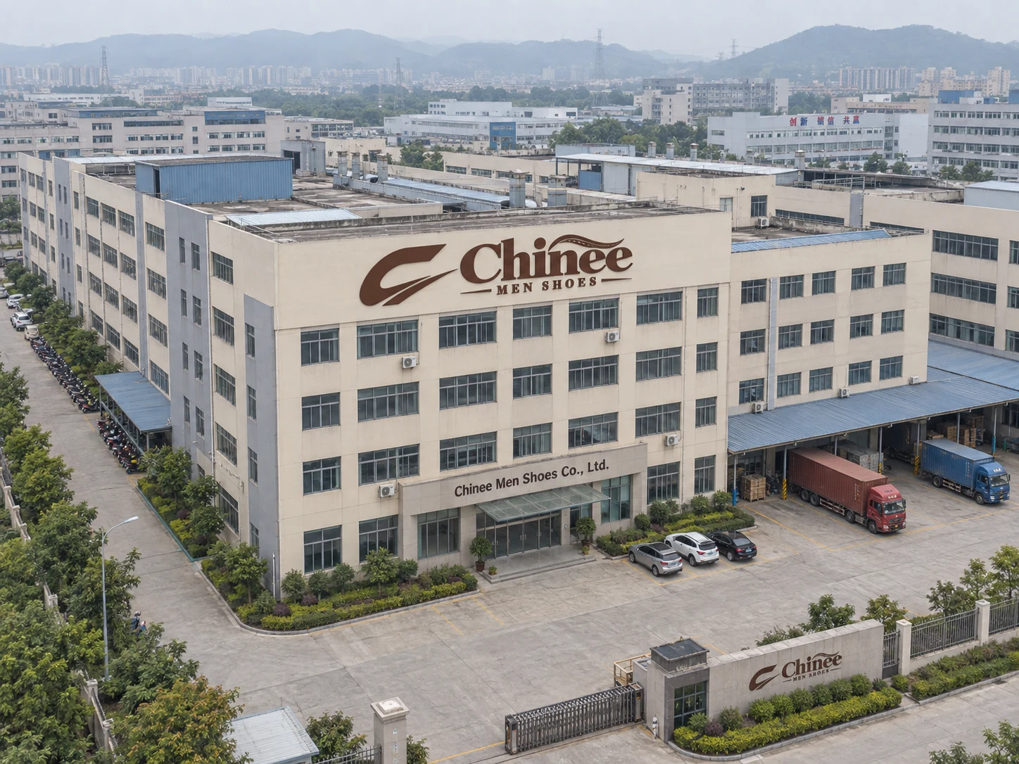 Chinee Men Shoes branded factory campus exterior in China