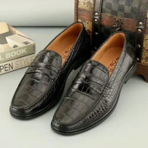 100% Imported Leather Men’s Formal Slip-On Shoes Black Office & Career Casual Versatile Rubber Outsole All Seasons
