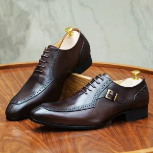 117-R555 Genuine Leather Dress Shoes Oxfords Lace-up Buckle Business Office Formal Shoes for Men’s Leather Shoes for Wedding