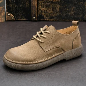37-45 Casual Retro Men’s Leather Shoes Versatile Gentleman Style Soft Soled Wide Toe Lace Up Shoes