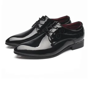 37 48 Big Size Men’s Black Mirror Derby Formal Pointed Toe Business Shoe Wedding Dress Shoe E17 8
