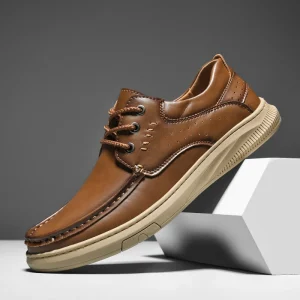 37-48 Men’s Casual PU Leather Lace up Shoes Breathable Dress with Non Slip Rubber Sole for Daily Walking and Business Wear