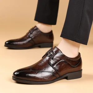 38-48 Artificial PU EVA Rubber Black Genuine Leather Embroidered Pointed Toe Lightweight Men’s Formal Dress Shoes
