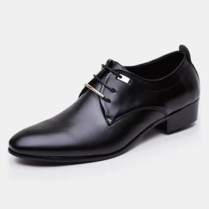 38-48 Artificial PU EVA Rubber Black & Yellow Genuine Cowhide Men’s Formal Lightweight Pointed Toe Leather Dress Shoes