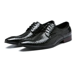 38 48 Big Size Black Men’s Python Derby Business Pointed Toe Formal Shoe Wedding Dress Shoe 1779
