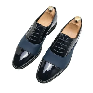 38 48 Sizes Men’s Bright Leather Splicing Pointed Shoes Fashion Trend Non slip Breathable Office Wedding Dress Shoes
