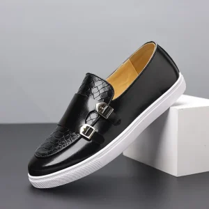39-48 Men’s Large Size Double Button Leather Loafers Casual Board Shoes Dress Shoes Oxfords Breathable Shoes for Men