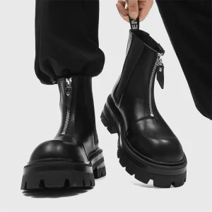 50552 Winter Men’s Black Platform Boots Round Toe Shoes Chelsea Boots