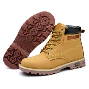 615 4 High quality Steel Toe Yellow Safety Boots outdoor Industrial High Ankle Anti piercing Waterproof Microfiber Safety Boots