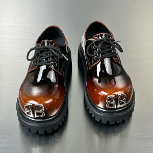 73225 British-style Thick-soled Insole Height Increase of 10cm Motorcycle Lace-up Party Men Leather Shoes