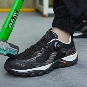 8838 1 ZG Black Swivel Button Safety Shoes Lightweight Rotating Button Black Safety Shoes Men Safety Sneakers Anti slip