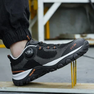 8838 ZG Men’s Sport Style Sneakers Safety Work Shoes Anti-Smash & Anti-Puncture Black with Rotating Button for Construction