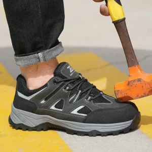 8864-1 Factory Direct Sales Comfortable and Breathable Men’s Steel Toe Work Shoes Fashionable Hiking Grey Safety Shoes Non-slip