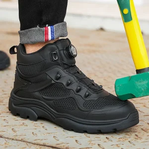922 New Light Weight Mid Cut Men’s Safety Shoes Black Swivel Button Sneakers with Steel Toe Puncture-Proof for All Seasons