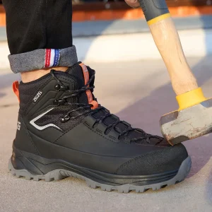 923 Mid Cut Safety Shoes Leather Work Boots with Steel Toe Men’s Leather Waterproof Hiking Safety Boot Slip Resistant