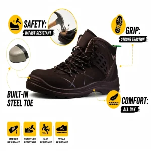 ACE Safety 923 Black Men’s Mid Cut Factory Construction Work Safety Boots Waterproof Steel Toe