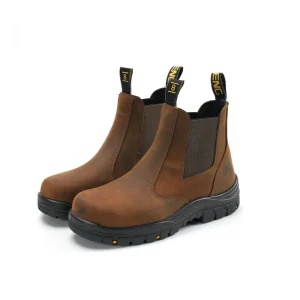 ANTENG Men’s Slip-On Steel Toe Leather Work Boots Industrial Outdoor Safety Shoes