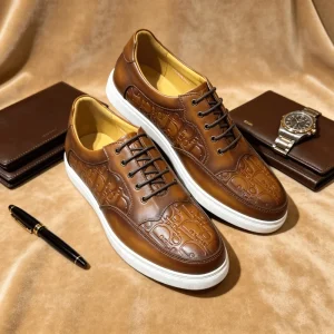 All-day Comfort Men’s Leather Shoes Cowhide Dress Sneakers Modern Office Casual Walking Shoes Minimalist Men’s Footwear