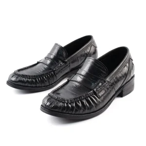 American Eel Skin Loafers Wrinkled Casual Solid Slip On Old Money New Rich Style Men’s Leather Shoes