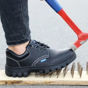 Anti slip Durable Heat resistant Men Industrial Working Shoes Black Cow Leather Construction Steel Toe Safety Shoes