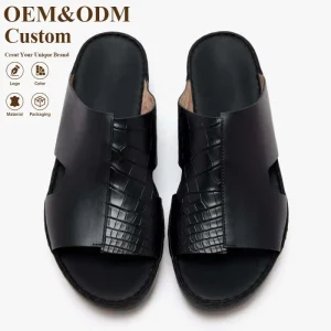 Arabic Sandals Men Comfortable Handmade Black Genuine Leather Luxury Footwear Slippers Dubai Sandals