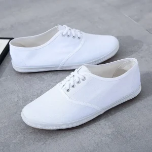 Authentic White Canvas Sneakers for Men’s Gymnastics Tennis Martial Arts Training Sports Shoes