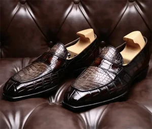 Autumn Goodyear Men’s for Skin Plaid Pattern Loafer Shoes Square Round Toe Waterproof Breathable Lightweight Party Shoes
