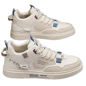 Autumn Men’s Breathable Mesh Upper High Top Lace Up Running Shoes White Thick Soled EVA Midsole Fashion Trend Sports Casual