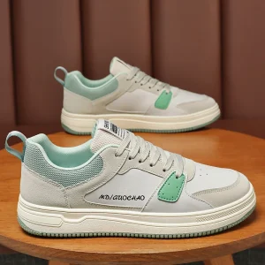 Autumn Men’s Casual Skate Shoes Korean Style All Match White Thick Soled Sneakers Lace Up PU Breathable Design