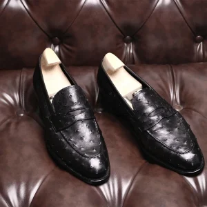 Autumn Men’s Dress Shoes with Bespoke Ostrich Skin Blake Goodyear Bottom Light and Waterproof Round and Square Toe Loafers