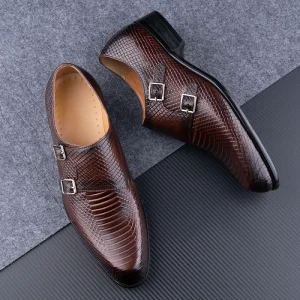 Autumn Men’s High Quality Genuine Leather Zapatos De Vestir Handmade Round Toe Buckle Loafers Social and Stylish Dress Shoes