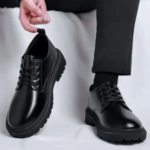 Autumn Men’s Korean-Style Black Leather Work Shoes New Business All-Match Waterproof Chef Board Shoes Spring Men’s All-Weather