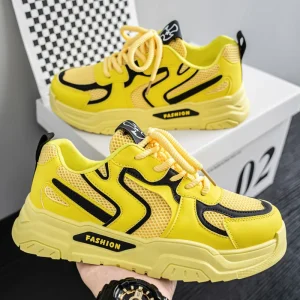 Autumn Men’s Lace-Up Durable Heightening Breathable Mesh White Trendy All-Match Thick-Soled Sports Casual Sneakers