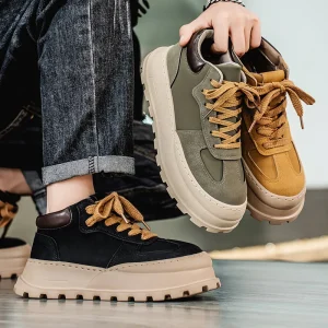 Autumn Men’s New Style High Top Dad Shoes Thick Sole Breathable Lace-up Versatile Trendy Sports Casual Snow Boots