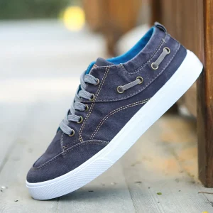 Autumn New Men’s Korean Style Canvas Lightweight Low Heel Casual Sneakers Trendy Washed Denim Shoes