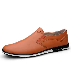 Autumn/Spring/Winter Men’s Sporty Slip-On Business Casual Leather Shoes Breathable Lightweight Anti-Slip