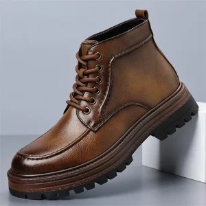 Autumn Winter Trendy Ankle Bootie Men’s Boots Lace Up Closure Genuine Leather Upper Mesh Lining Toe Rubber Outsole Direct