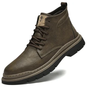 Autumn Winter Warm Genuine Leather Men’s Lace-Up Boots Fashionable Car Stitching Breathable Anti-Slip Ankle Boots