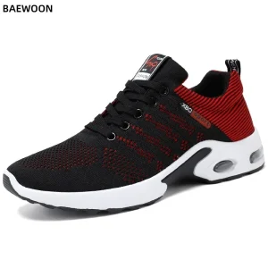 BAEWOON B43 Men’s New Spring Autumn Trendy Fly Knit Walking Shoes Breathable Lace up Running Shoes Lightweight Casual Sport Shoe