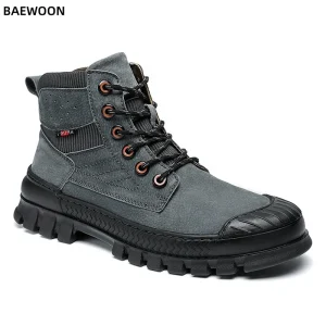 BAEWOON MB07 Four Seasons High Top British Martin Boots Casual Work Shoes Lightweight Soft Soled Men’s Hiking Boots