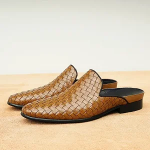 Baotou Slip-on Men’s Summer Outerwear Genuine Leather Business Casual Korean-style Trendy Woven Half-slipper