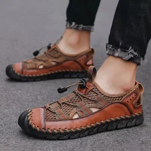 Beach Sandals Breathable Men’s Dress Shoes Leather Man Shoes Flat Sandal