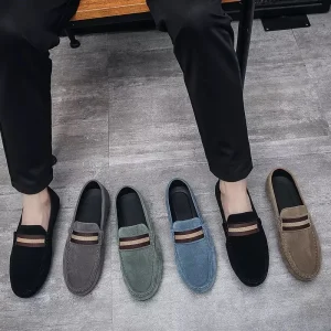 Bean Shoes Men’s Lazy Shoes with Soft Soles Slip On Casual Leather Cross Border Men’s Shoes Loafers Walking Style PU Loafers