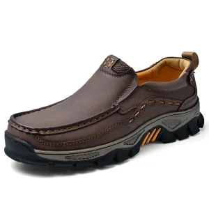 Big Large Size Men’s PU Shoes Thick-Soled Wear-Resistant Rubber Outdoor Casual Autumn Solid Color Head Toe Faux