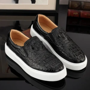 Big Men’s Loafers Crocodile Leather Slip Ons White Sole Anti Slip Casual Shoes Wide Width Fashion Dress Sneakers