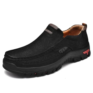 Big Size 39#-50# Men’s Genuine Leather Solid Color Round Head Loafers Casual Hiking Shoes