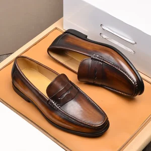 Big Size Men’s Formal Oxford Dress Shoes Soft Lightweight Slip On Loafers Genuine Leather Vintage