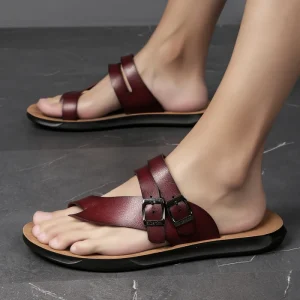 Big Size Men’s Microfibra Leather Sandals Custom Design Comfortable Summer Slip-On Non-slip Wear-resistant Flat Insole Slippers