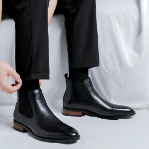 Black British Chelsea Men’s High Top Casual Business Formal Pointed Toe Superfine Fiber Upper Boots No Outsole 8100 R