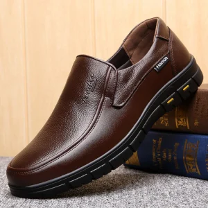 Black Brown Men’s Walking Shoes Genuine Leather Lace-up Rubber Outsole Business Casual Shoes for Summer Autumn